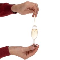 Article Ensemble pendentif bouteille et verre à champagne, décoration de sapin de Noël, 14 cm, 2 pièces