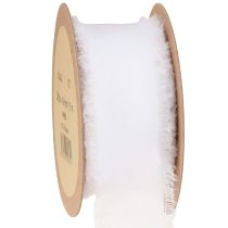 Article Ruban en mousseline de soie blanc avec franges 40 mm 15 m