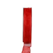 Article Ruban mousseline de soie, ruban organza, ruban décoratif organza rouge 15 mm, 20 m
