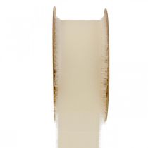 Ruban mousseline ruban tissu crème avec franges 40mm 15m