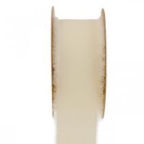 Article Ruban mousseline ruban tissu crème avec franges 40mm 15m