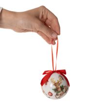 Article Boule de Noël avec motif de cerf et ruban pour la suspendre, 7 cm, lot de 4