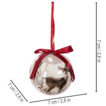 Article Boule de Noël avec motif de cerf et ruban pour la suspendre, 7 cm, lot de 4