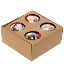 Article Boule de Noël avec motif de cerf et ruban pour la suspendre, 7 cm, lot de 4