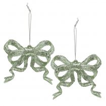 Article Noeud de décoration de sapin de Noël 9cm avec paillettes vert 12 pcs