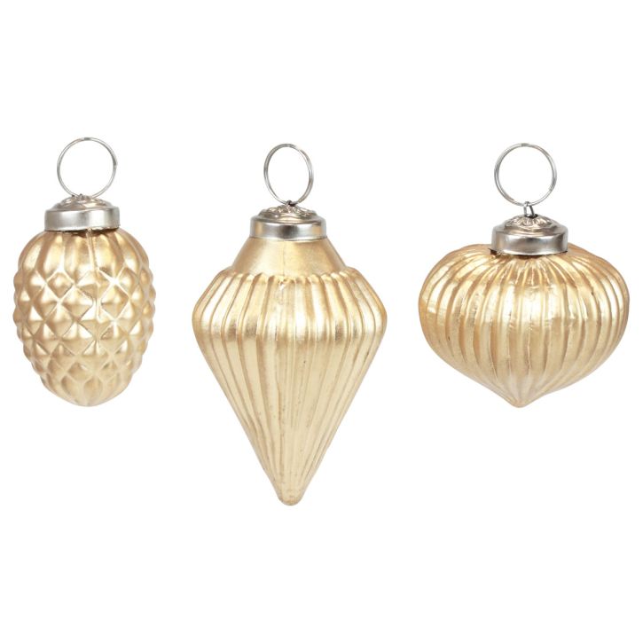 Décorations de sapin de Noël en verre doré, décoration vintage Ø4–6cm lot de 3
