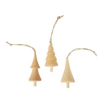 Article Décorations d&#39;arbre de Noël sapin en bois, pendentif en bois naturel 7-8cm 12pcs