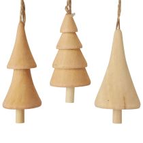 Article Décorations d&#39;arbre de Noël sapin en bois, pendentif en bois naturel 7-8cm 12pcs
