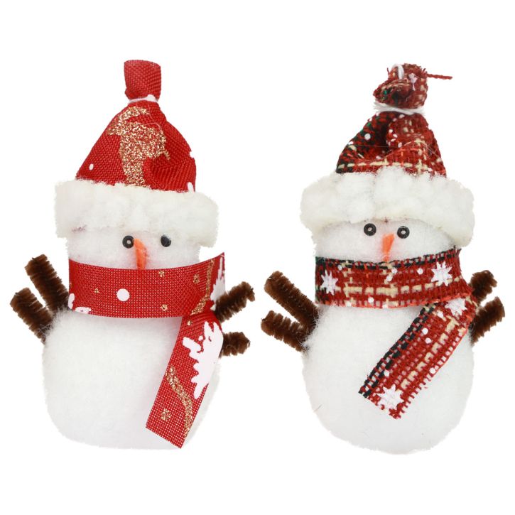 Décorations de sapin de Noël bonhomme de neige avec chapeau H9cm 4pcs