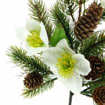 Article Branche de sapin artificielle avec roses de Noël et cônes L36cm