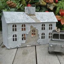 Article Lanterne de maison en métal, décoration pour Noël, shabby chic, blanchie à la chaux, aspect antique H12.5cm L17.5cm