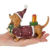 Article Figurine décorative de teckel avec emballage cadeau et chapeau, 18 cm