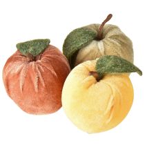 Article Pomme décorative en velours avec feuille marron jaune Ø7,5 cm H9 cm 9 pièces