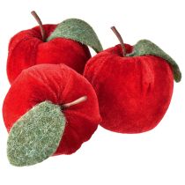 Article Tissu décoratif pomme avec feuille velours et feutre rouge Ø7,5cm H9cm 9 pcs