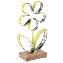 Article Support décoratif pied fleur métal vert argent H29cm