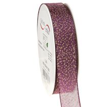 Article Ruban décoratif violet à pois dorés, dimensionnellement stable, 25 mm, 20 m