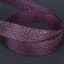 Article Ruban décoratif violet à pois dorés, dimensionnellement stable, 25 mm, 20 m