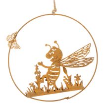 Article Abeille décorative en métal, finition rouille, décoration de jardin à suspendre, Ø14 cm, lot de 4