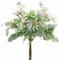 Bouquet décoratif, fleurs en soie violette, décorations printanières, asters artificiels, œillets et eucalyptus