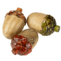 Article Glands décoratifs en bois, décoration de table verte, orange et rouge, hauteur 10 cm, lot de 3