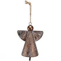 Article cloche décorative ange en métal bronze blanc finition vintage 21x13,5x24 cm