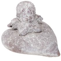 Article Figurine décorative d&#39;ange sur un cœur en pierre moulée 15×13,5×12cm
