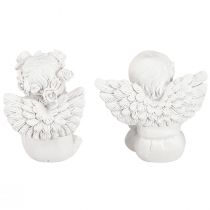 Article Ange décoratif avec coeur décoration funéraire polyrésine blanche H5cm 6pcs