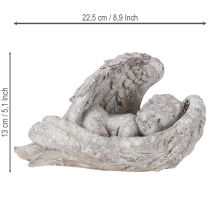 Article Ange décoratif endormi avec des ailes, figurine d'ange tombale 22,5 cm