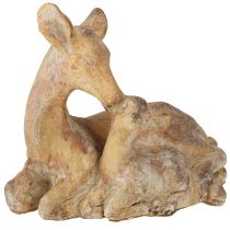 Article Figurine décorative cerf avec faon en pierre moulée marron blanc 20×11×17cm