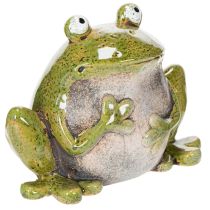 Article Figurine grenouille décoration en céramique vert brun style vintage 15,5 cm