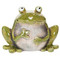 Article Figurine grenouille décoration en céramique vert brun style vintage 15,5 cm