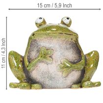 Article Figurine grenouille décoration en céramique vert brun style vintage 15,5 cm