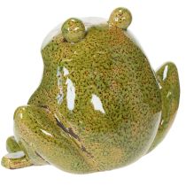 Article Figurine grenouille décoration en céramique vert brun style vintage 15,5 cm