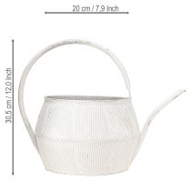 Article Arrosoir décoratif blanc vintage en métal rainuré, pot de fleurs 25 cm