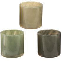 Article Jardinière décorative en verre vert gris clair gris H10cm 3 pcs