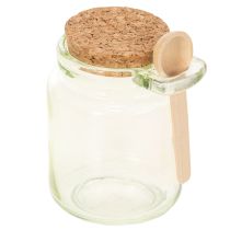 Article Verre décoratif avec couvercle en liège et cuillère, vert, Ø7cm, H10cm, 2 pièces