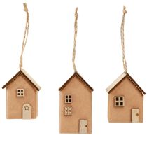 Article Décorations mini maisons en bois et papier brun rouge naturel - Lot de 9
