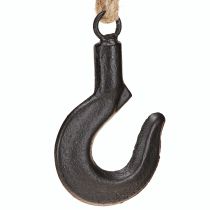 Article Crochet décoratif en métal noir avec cordon en jute H54cm