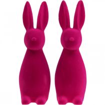 Article Lapin de Pâques décoratif, rose floqué, 29,5 cm de haut, lot de 2