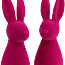 Article Lapin de Pâques décoratif, rose floqué, 29,5 cm de haut, lot de 2