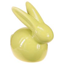 Article Lapin décoratif, jaune, vert, marron, figurine en céramique moderne pour Pâques, 8,5 cm, lot de 3