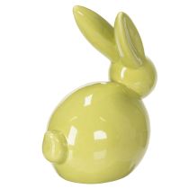 Article Lapin décoratif, jaune, vert, marron, figurine en céramique moderne pour Pâques, 8,5 cm, lot de 3