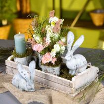 Lapin décoratif, figurine de jardin aspect béton, shabby chic, décoration de Pâques aux accents argentés H21/14cm lot de 2