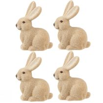 Article Lapins de Pâques décoratifs assis marron – 2e choix – Floqués H15 cm 4 pièces