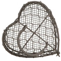 Article Cœur décoratif en fil de fer à remplir, gris vintage, 14 x 13,5 cm