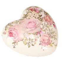 Article Coeurs décoratifs avec rose en céramique rose crème 8x8cm 3pcs