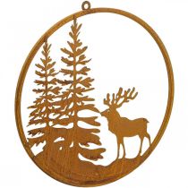 Anneau décor anneau métal patiné cerf rouille décoration murale Ø38cm