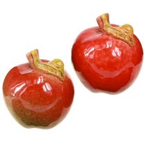 Article Pommes décoratives en céramique décoration de table automne rouge vert H7,5 cm 4 pièces