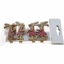 Article Clips décoratifs lapins lapins de Pâques rose, bois blanc Décoration de Pâques 4pcs