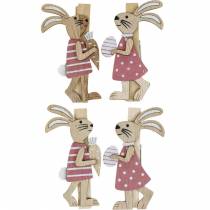Article Clips décoratifs lapins lapins de Pâques rose, bois blanc Décoration de Pâques 4pcs